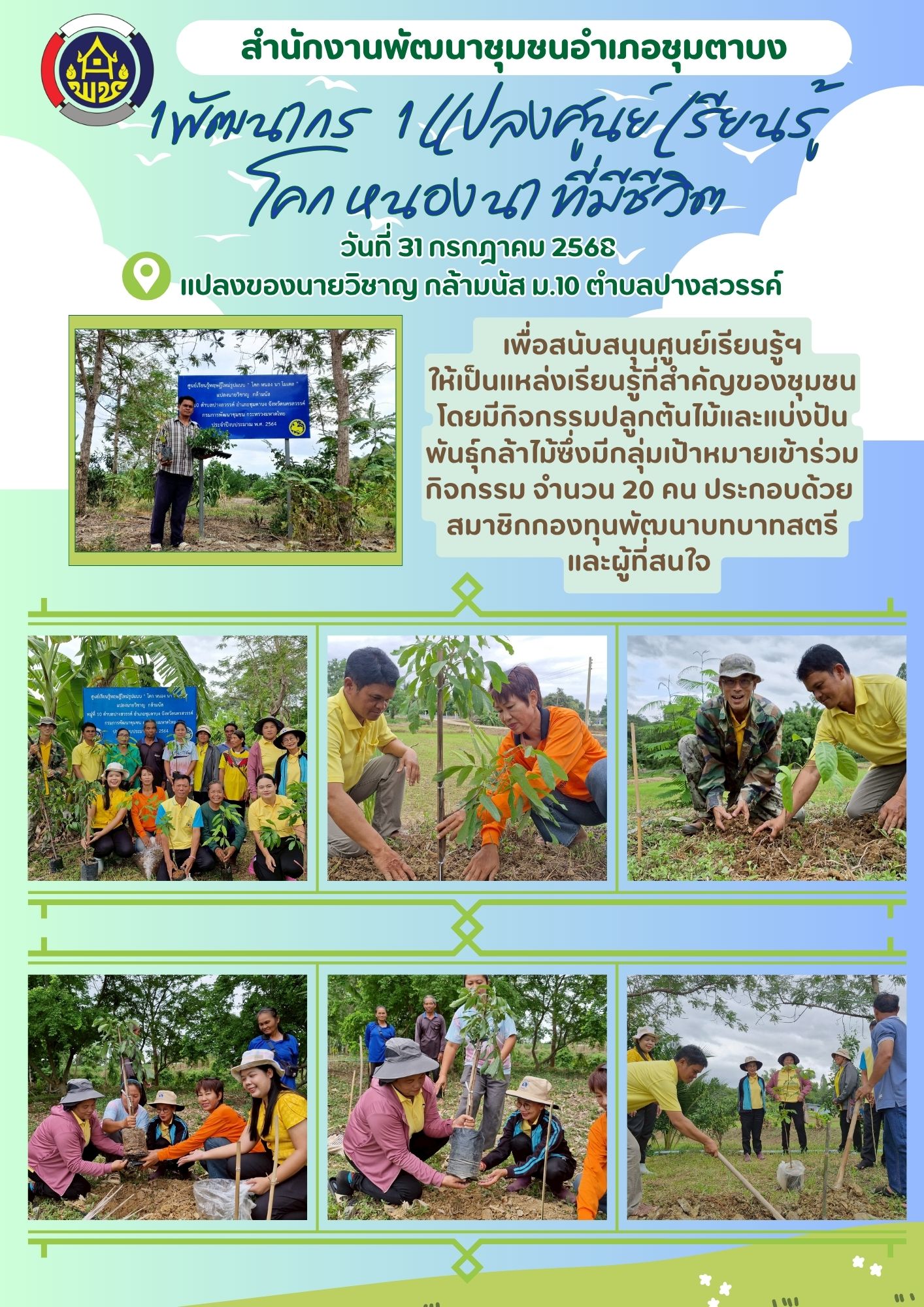 กิจกรรมขับเคลื่อนโครงการพัฒนาศูนย์เรียนรู้การพัฒนาคุณภาพชีวิตตามหลักทฤษฎีใหม่ประยุกต์สู่โคก หนองนา